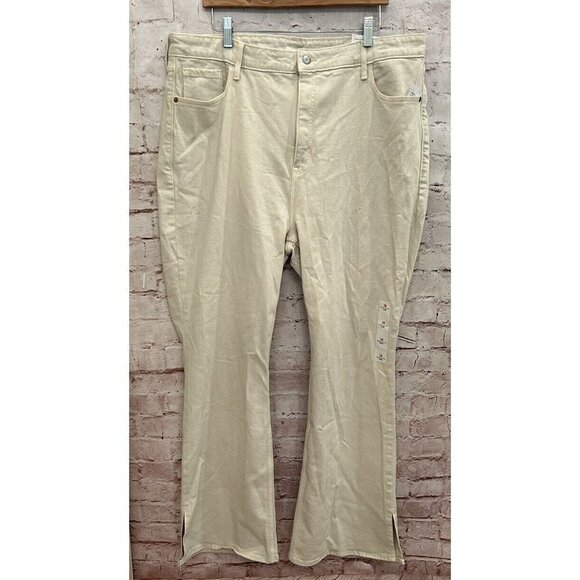 OLD NAVY Jeans Womens 18 Ecru OFF WHITE HIGHER HIGH-RISE FLARE SIDE SPLIT Ankle - Picture 1 of 6